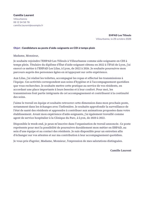 La lettre de Camille, écrite pour l'annonce de l'EHPAD